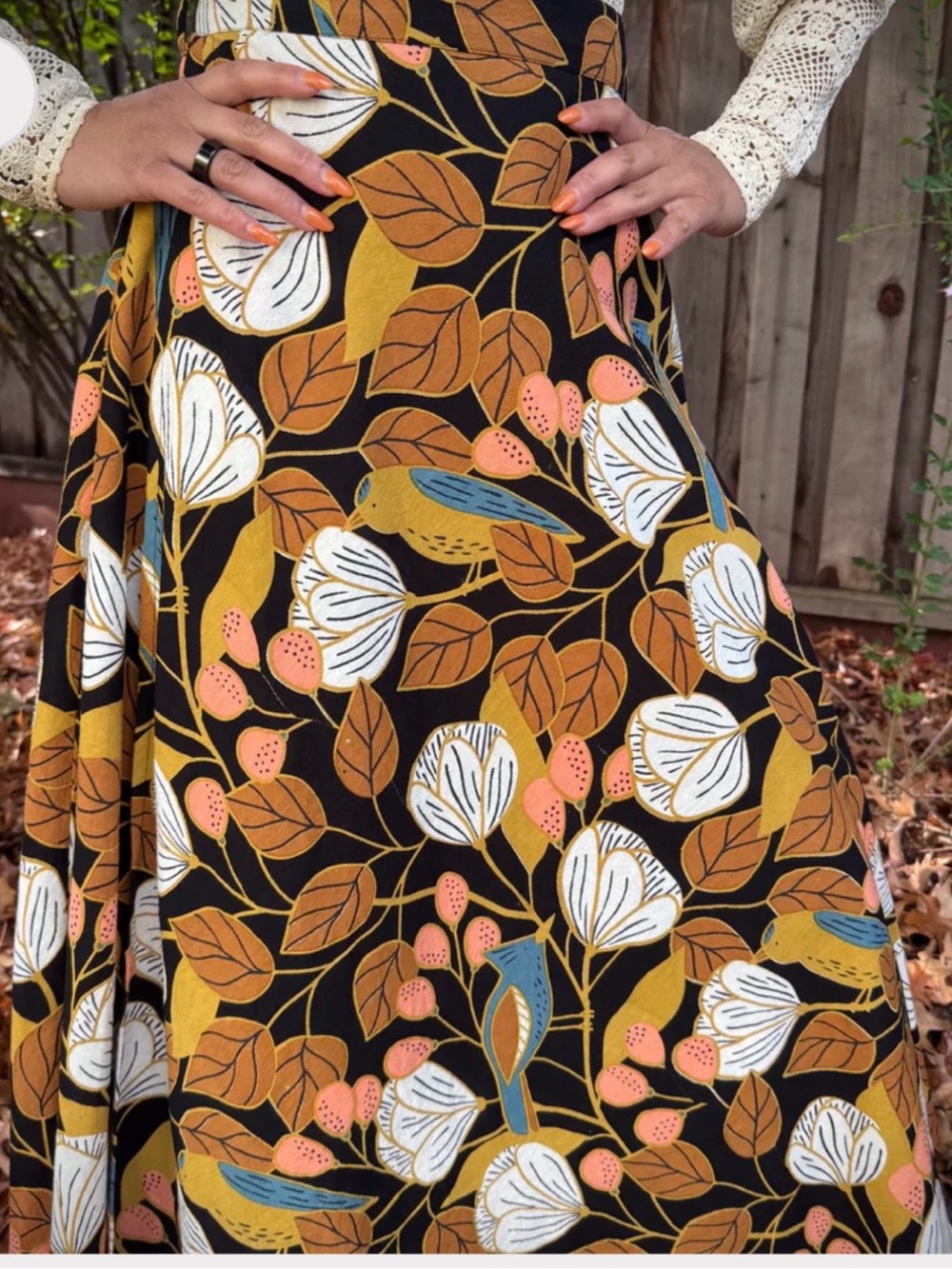 the Parlour Elsie Wrap Skirt - ‘Blue Jay’ Block Print